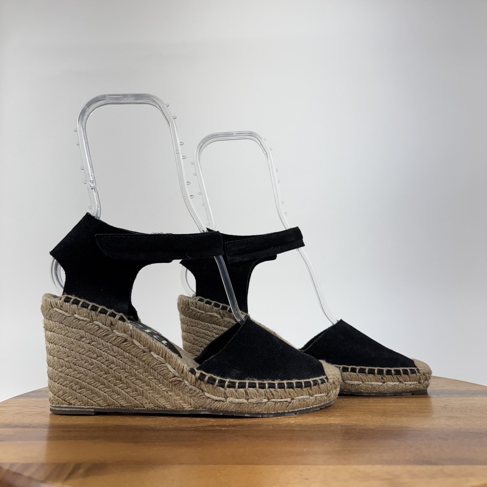 Womens Pedro Garcia Odal Black Leather Espadrille Wedge Sandals Size EU 37.5